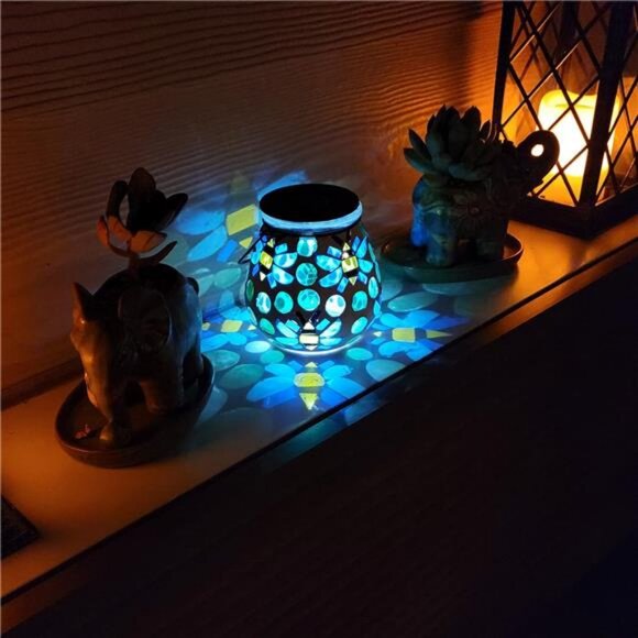 Mosaic Outdoor Lanterns - Glass Solar Hanging Lights Bee Hollow Out - Picture 2 of 7